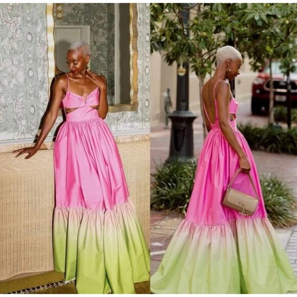 SAU LEE Nova Gown in Pink Chartreuse Ombre - Picture 4 of 11